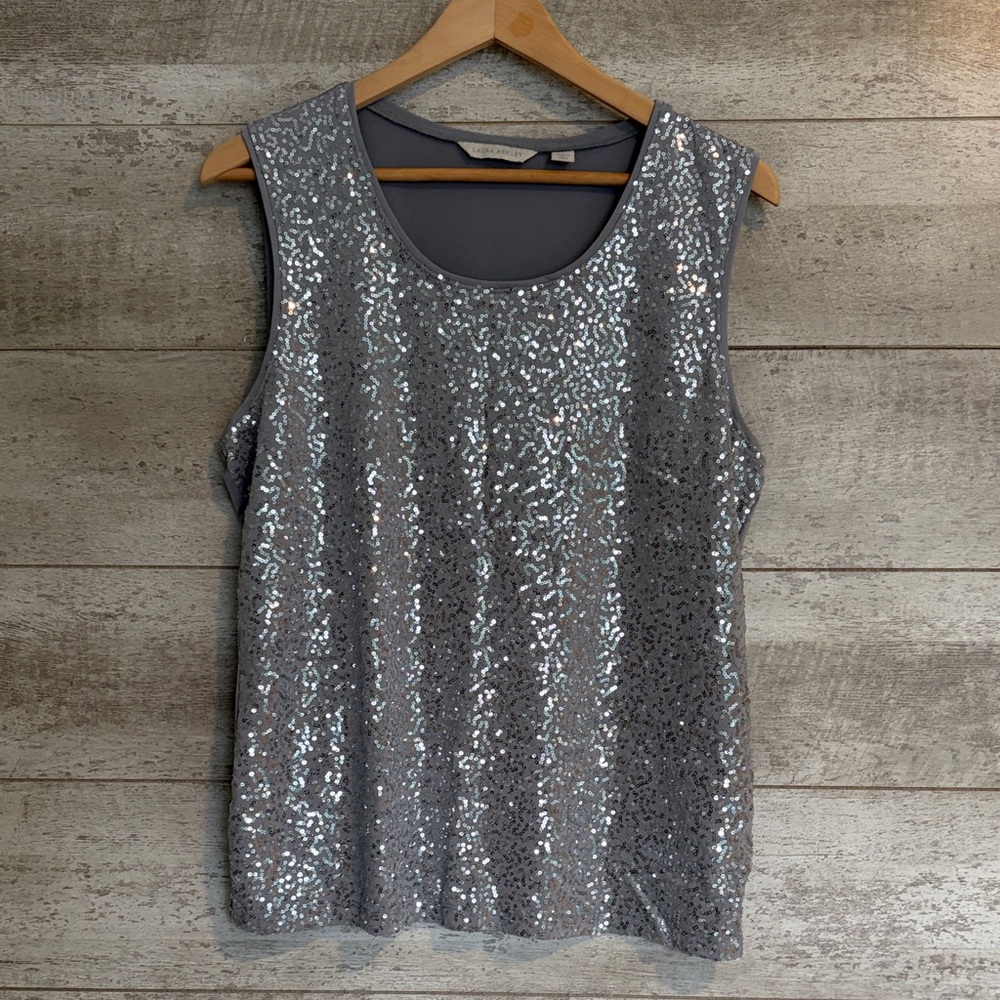 Laura Ashley Silver and Grey Sequin Tank Top